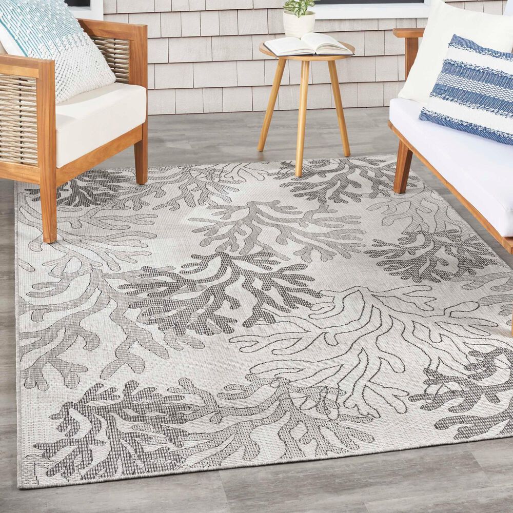 Nourison Garden Oasis Nautical Grey 5&#39; x 7&#39; Indoor/Outdoor Area Rug, , large