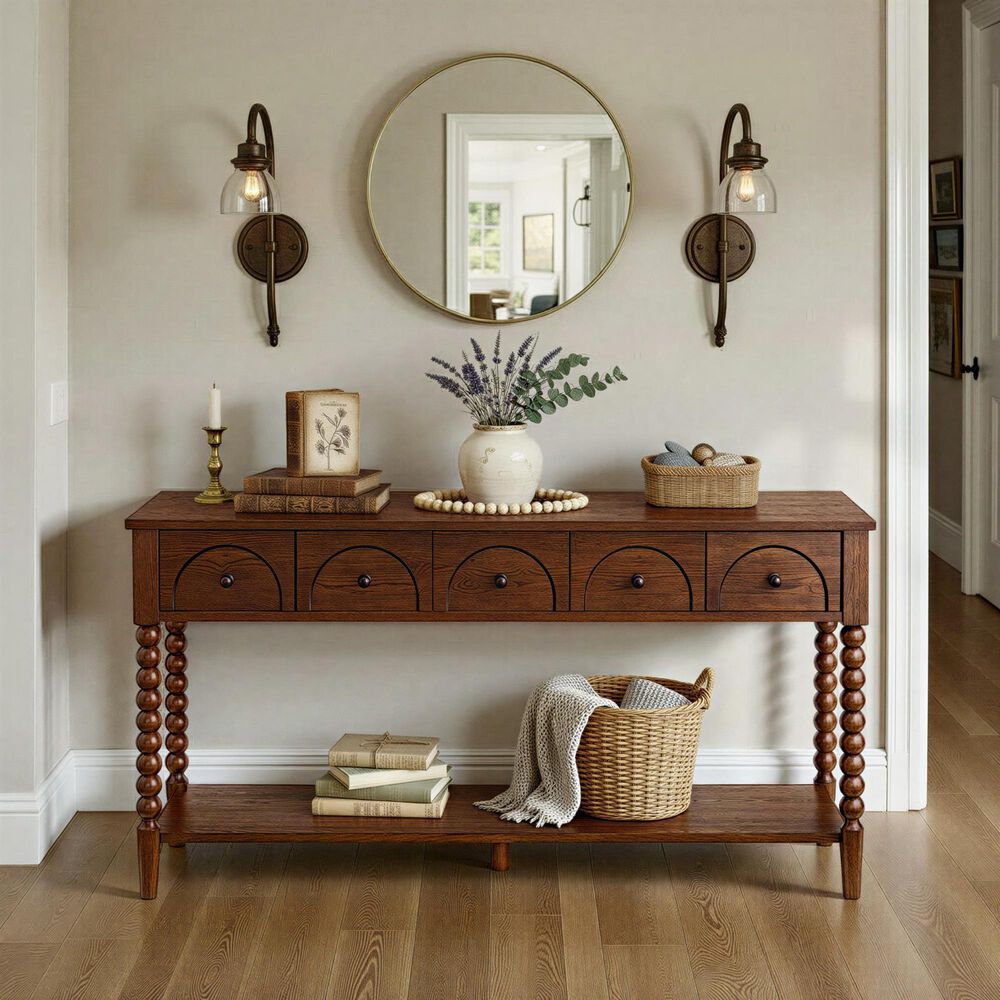 Forma &amp; Co Turn Wood Sofa Table in Cocoa Brown, , large