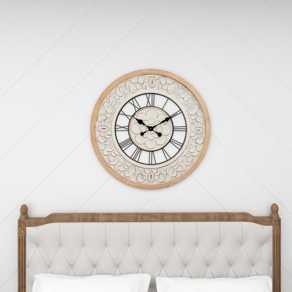 Maple and Jade 32&quot; Wall Clock in Light Brown and White, , large