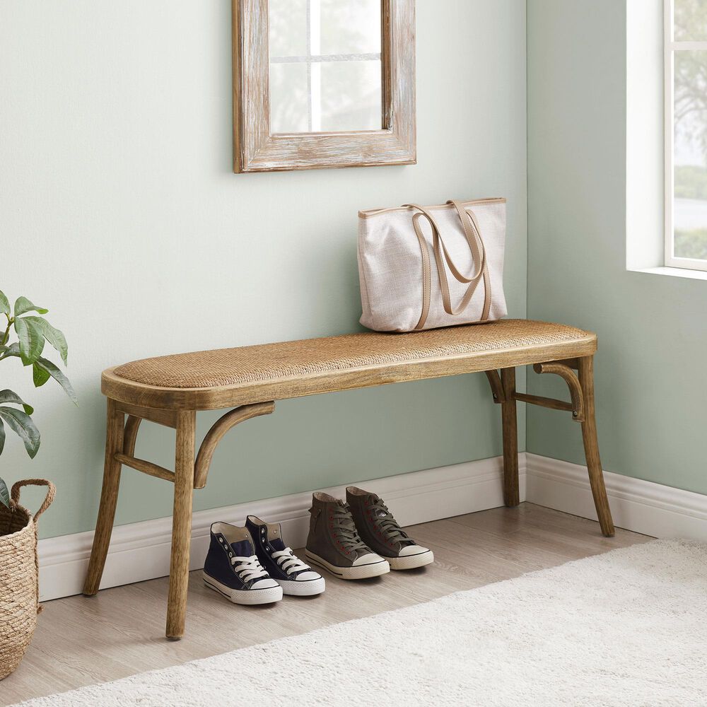 Linon Home Decor Conelly Bentwood Bench in Weathered Brown, , large