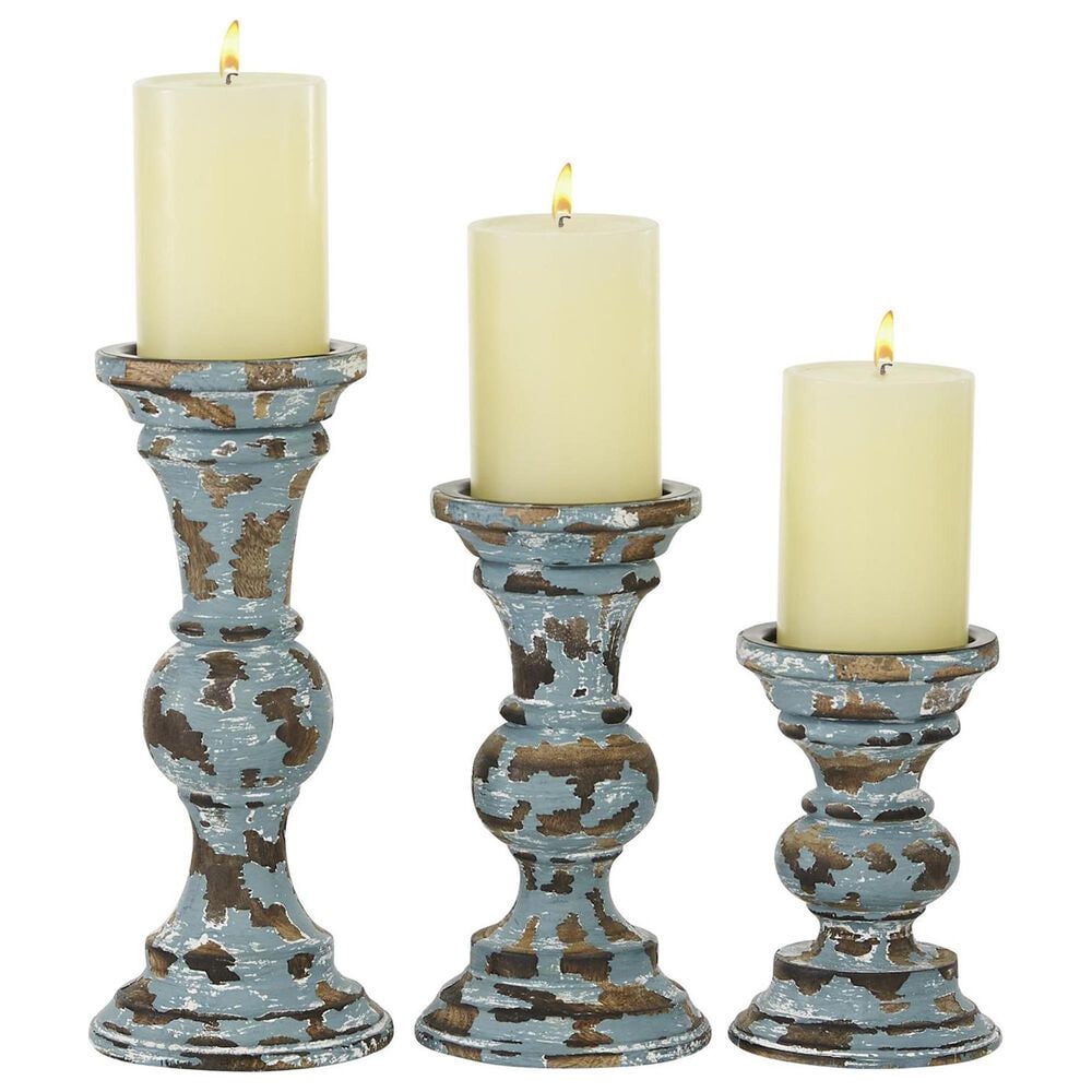 Maple and Jade Candle Holder in Light Blue Distressed and Brown &#40;Set of 3&#41;, , large