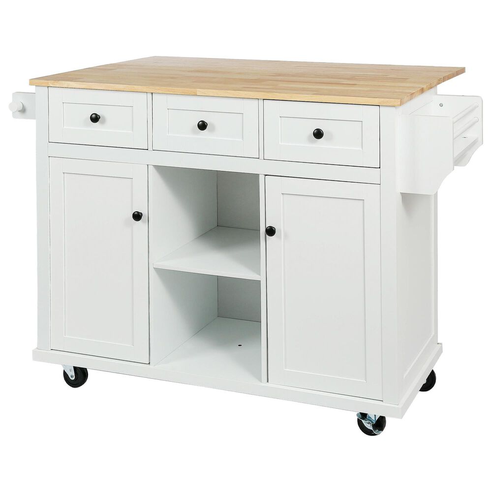 HOMLUX 53" Kitchen Island with Drop-Leaf in White, , large
