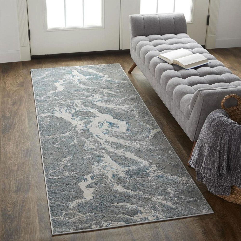 Feizy Azure Gray and Blue 2&#39;10&quot; x 7&#39;10&quot; Runner, , large