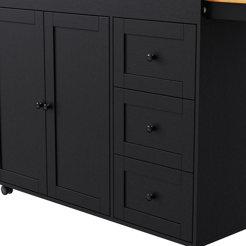HOMLUX 74.8" Kitchen Island with Extendable Dining Table in Black and Natural, , large