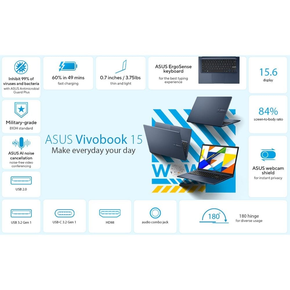 ASUS Vivobook 15 15.6&quot; Laptop | Intel Core i7-1255U - 16BG RAM - 1TB SSD - Intel Iris Xa Graphics in Quiet Blue, , large