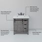 Lexora Home Marsyas 30" Single Bathroom Vanity in Ash Grey with White Quartz Top and Rectangular Sink, , large