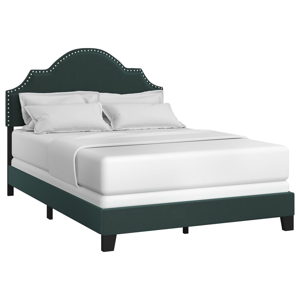 Richlands Furniture Cynthia Full Panel Bed with Green Upholstery in Black, , large