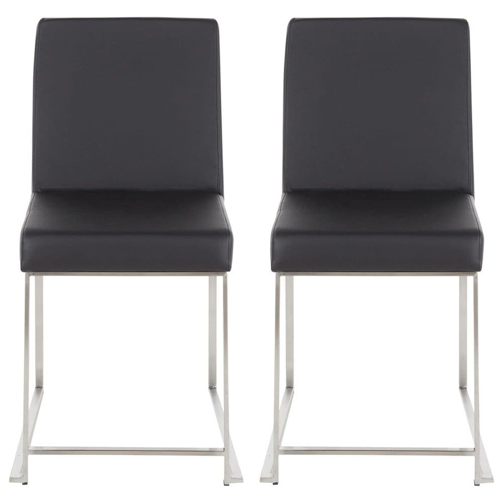 Lumisource Fuji Side Chair with Black Faux Leather Cushion in Brushed Stainless Steel &#40;Set of 2&#41;, , large