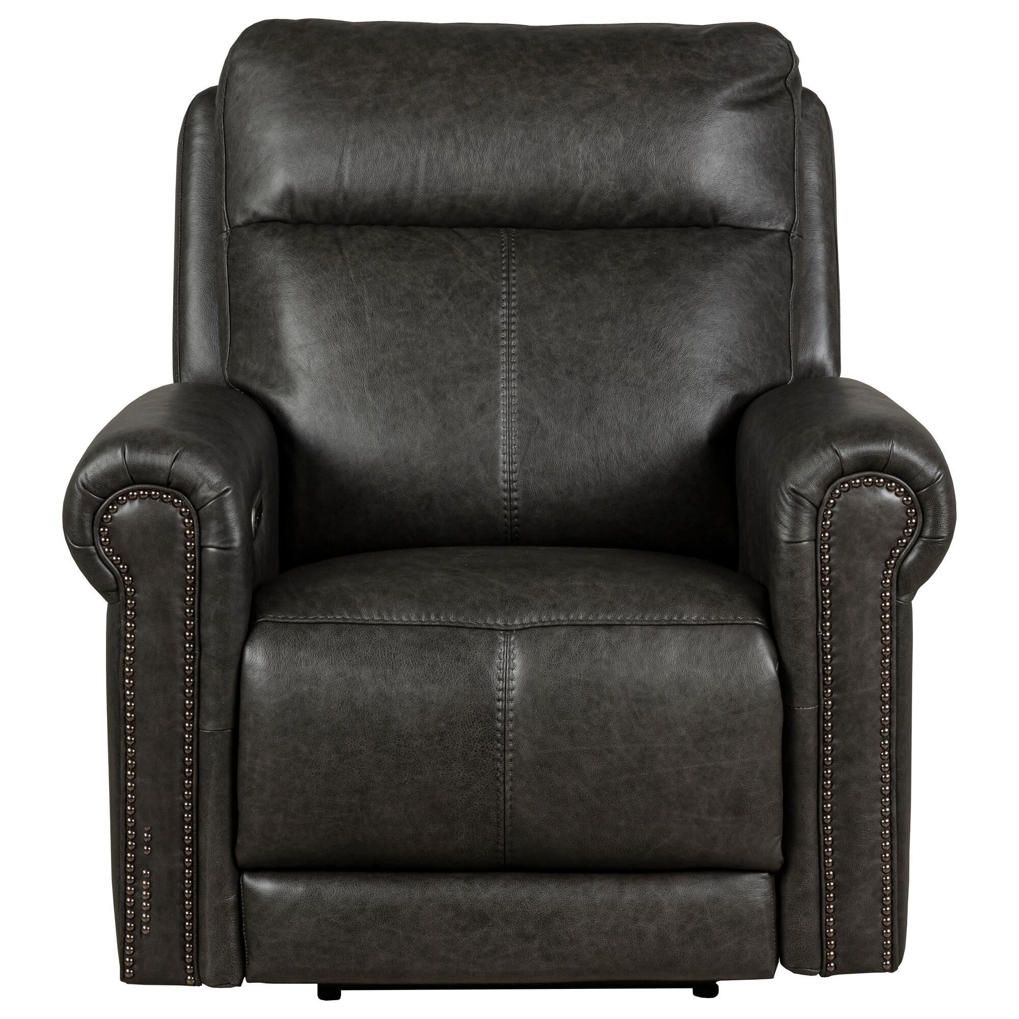 Flexsteel Alexander Power Leather Recliner in Weathered Stone