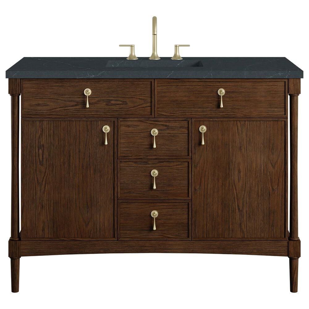 James Martin Kinnsden 48" Single Bathroom Vanity in Sable Oak with 3 cm Charcoal Soapstone Silestone Top and Rectangular Sink, , large