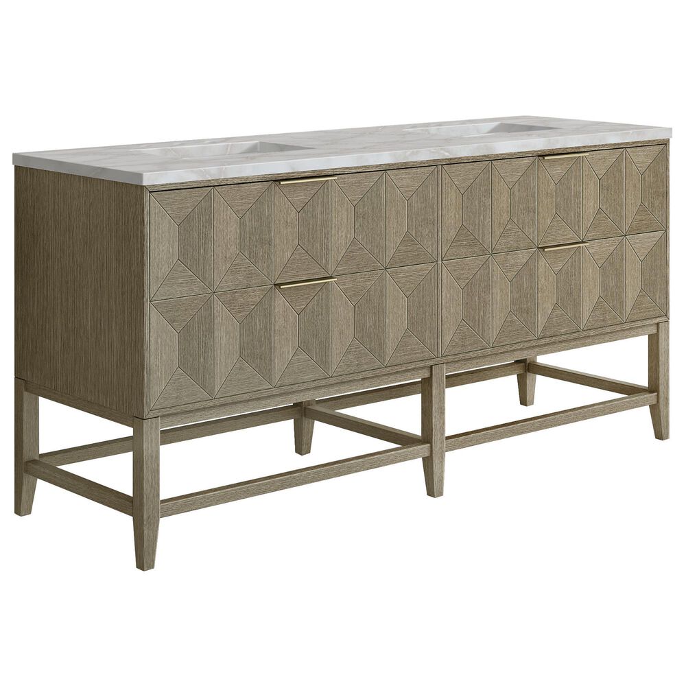 James Martin Vanities Emmeline 72" Double Bathroom Vanity in Pebble Oak with 3 cm Victorian Silver Quartz Top and Rectangular Sinks, , large