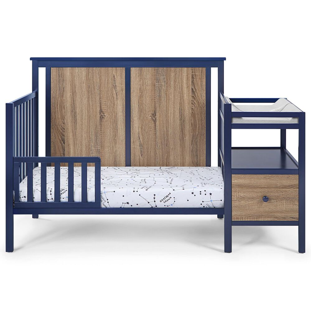 Hearth and Haven Connelly 4-In-1 Convertible Crib with Changer Combo in Midnight Blue and Vintage Walnut, , large