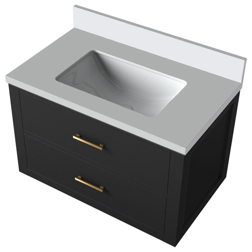 Lexora Home Castor 30&quot; Single Bathroom Vanity in Black with 2 cm White Quartz Top and Rectangular Sink, , large