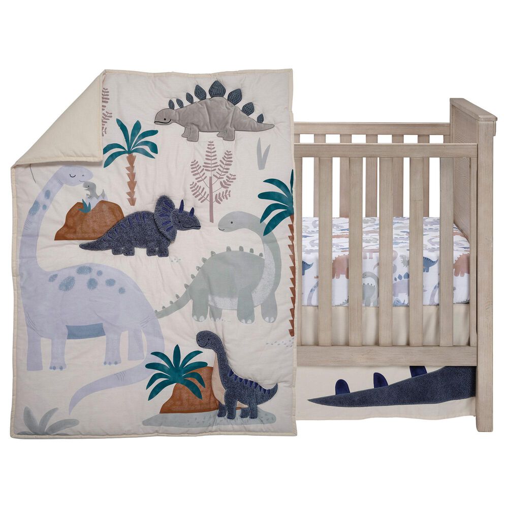 Lambs &amp; Ivy Dino-Might 3-Piece Crib Bedding Set in White, Gray and Blue, , large