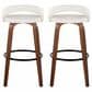 LumiSource Grotto Swivel Bar Stool with White Faux Leather Upholstery in Walnut Wood and Black (Set of 2), , large