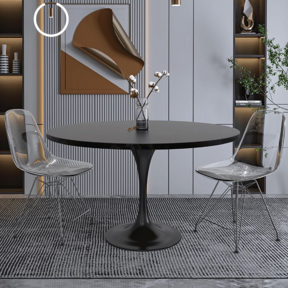 Leisuremod LeisureMod Verve Collection 48 Round Dining Table, Black Base with Black MDF Top, , large