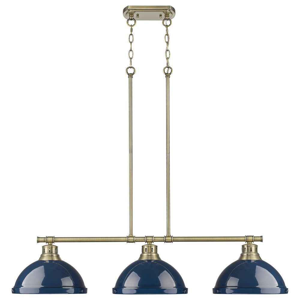 Golden Lighting Duncan 3-Light Pendant with Matte Navy Shade in Aged Brass, , large
