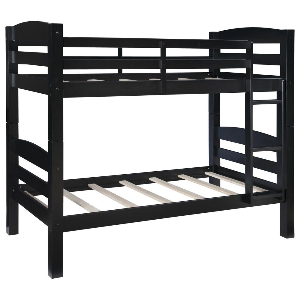 Linon Home Decor Levi Twin Over Twin Bunk Bed in Black, , large