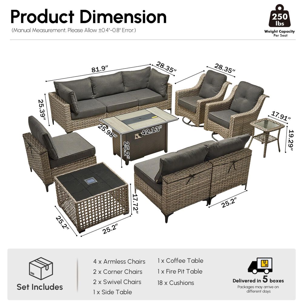 HOMLUX 11-Piece Patio Conversation Set with LED Coffee Table in Black, , large
