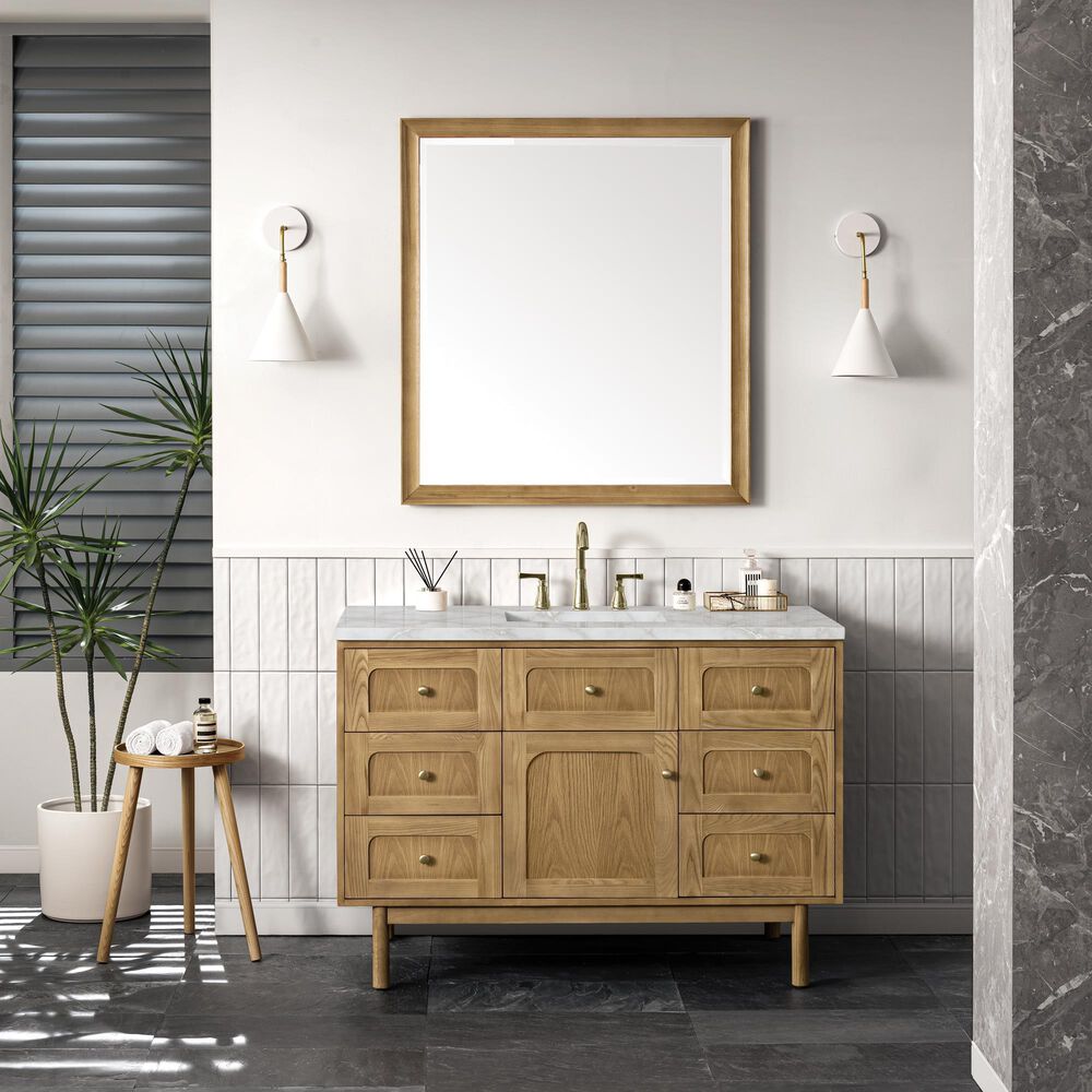James Martin Vanities Laurent 48" Single Bathroom Vanity in Light Natural Oak with 3 cm Eternal Jasmine Pearl Silestone Top, Rectangular Sink and FreePower Wireless Charger, , large