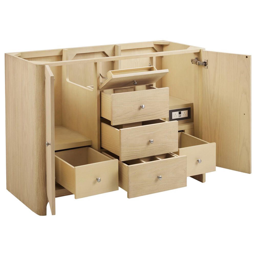 James Martin Vanities Gracyn 48" Single Bathroom Vanity in Coastal Driftwood with 3 cm Victorian Silver Quartz Top, Rectangular Sink and FreePower Wireless Charger, , large