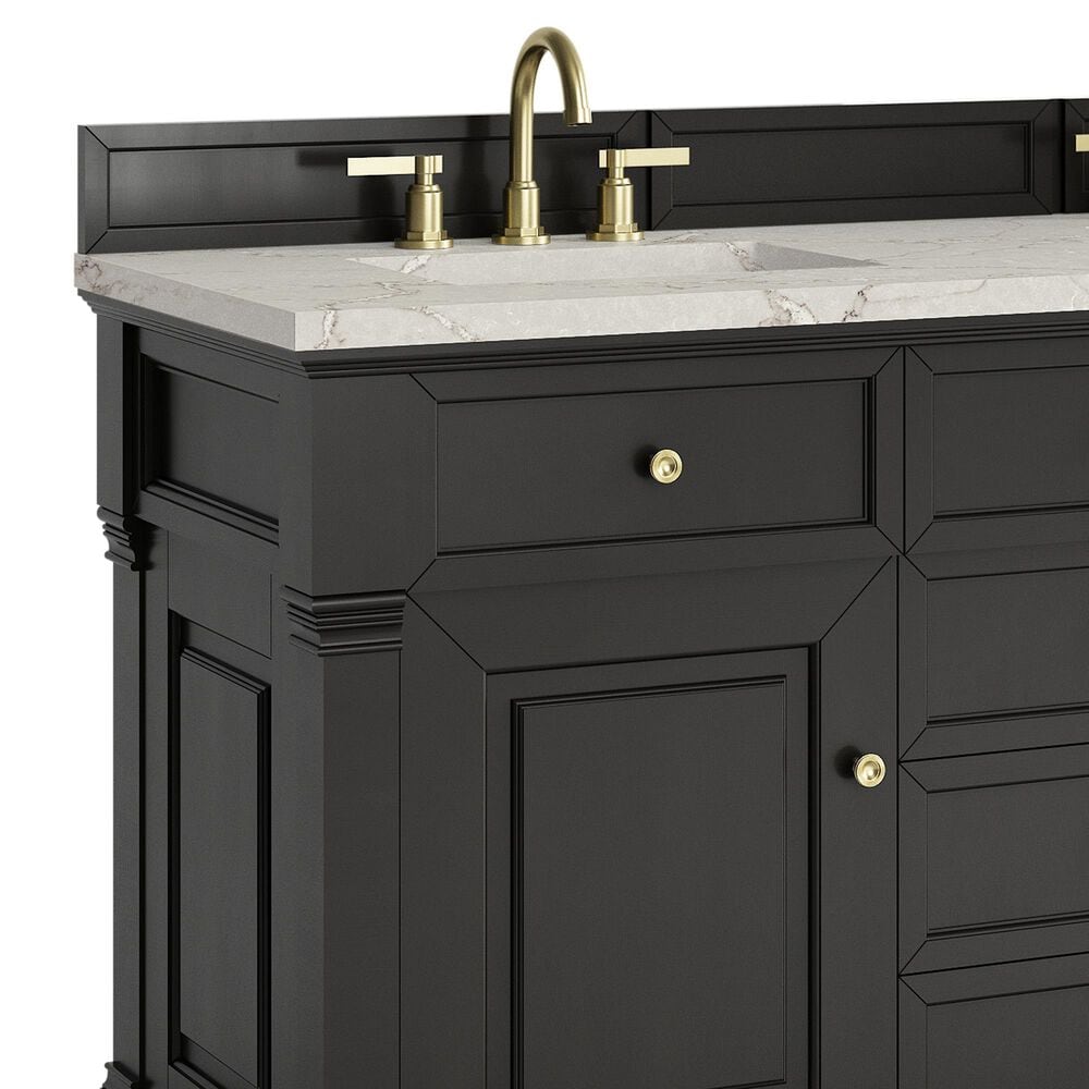 James Martin Vanities Brookfield 60" Double Bathroom Vanity in Black Onyx with 3 cm Eternal Jasmine Pearl Silestone Top, Rectangular Sinks and FreePower Wireless Charger, , large