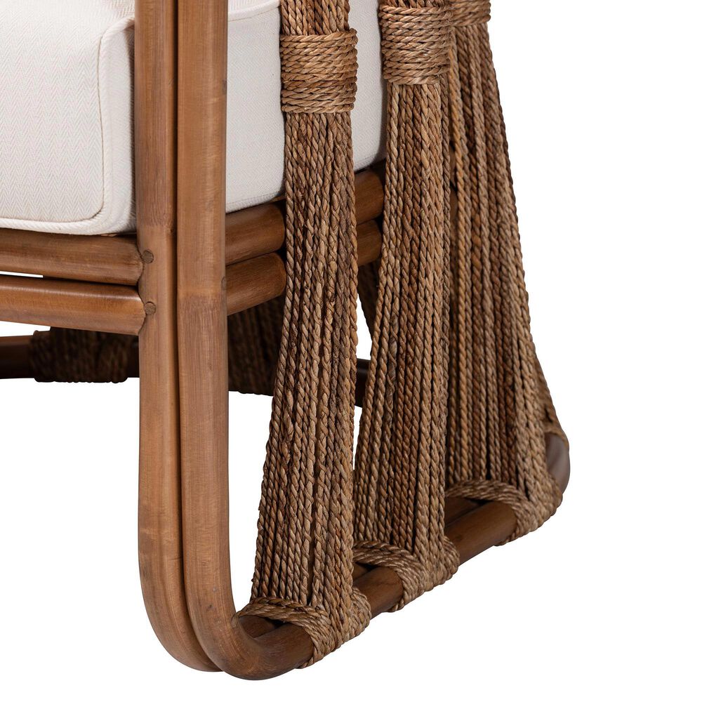Baxton Studio Westham Arm Chair with Light Brown Rattan in White, , large