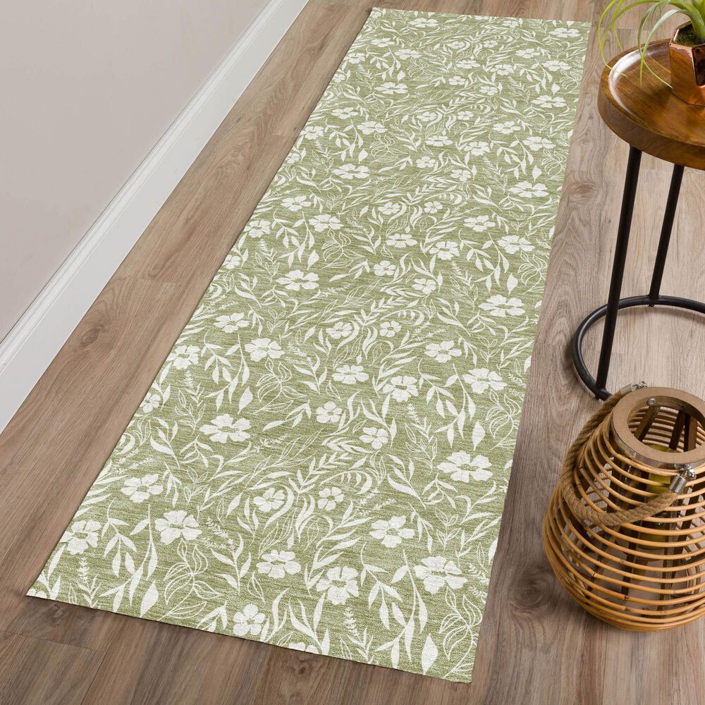 Dalyn Rug Company Soft Essentials Floral Aloe 2'3" x 7'6" Indoor/Outdoor Runner, , large