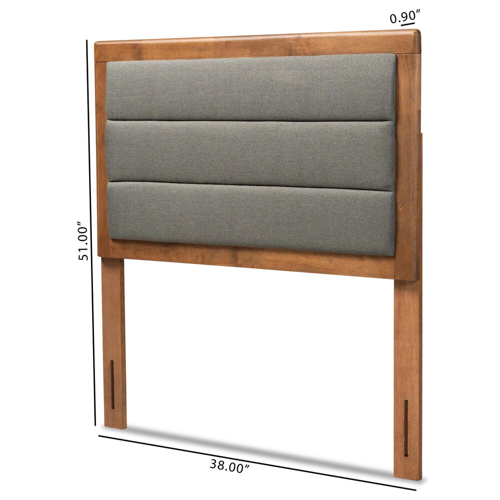 Baxton Studio Dexter Twin Panel Headboard with Dark Grey Fabric in Walnut Brown, , large