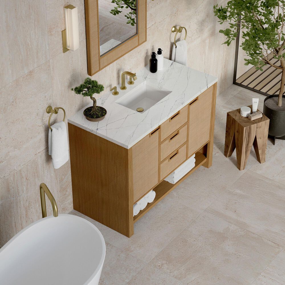 James Martin Vanities Solene 48" Single Bathroom Vanity in Seaside Oak with 3 cm Ethereal Noctis Quartz Top, Rectangular Sink and FreePower Wireless Charger, , large