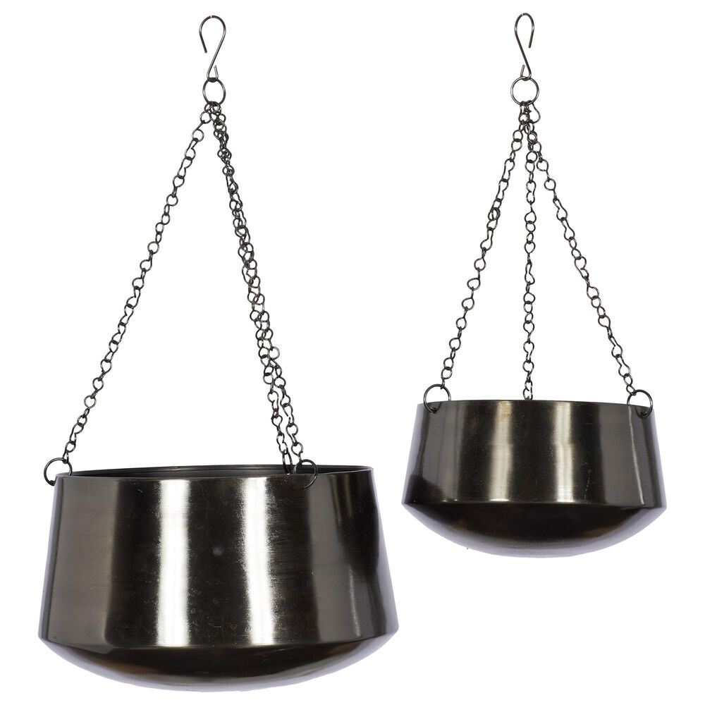 Maple and Jade Assorted Round Hanging Planters in Black (Set of 2), , large