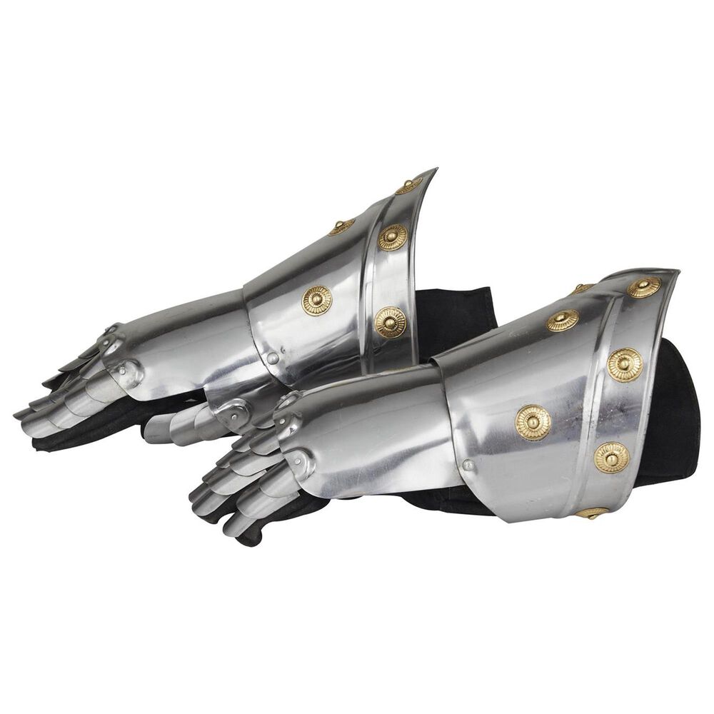 Maple and Jade 2-Piece Replica Medieval Decorative Armor Gloves Set in Polished Silver and Gold, , large