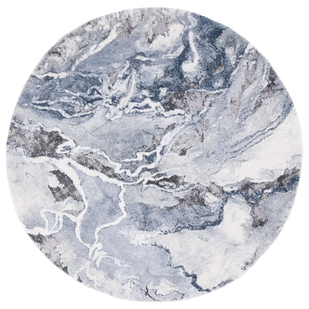 Safavieh Cyrus Shag 6"7" Round Ivory and Blue Area Rug, , large