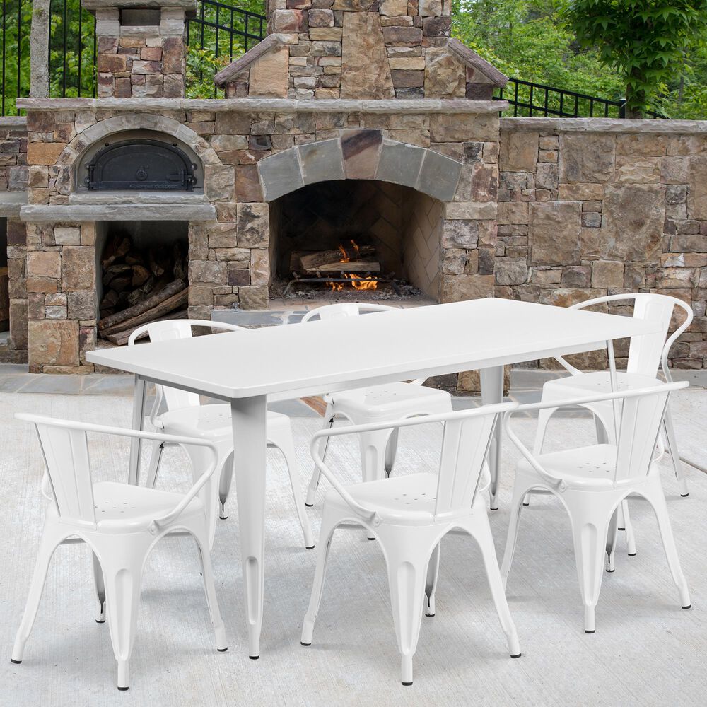 Flash Furniture 7-Piece Metal Dining Table Set in White, , large