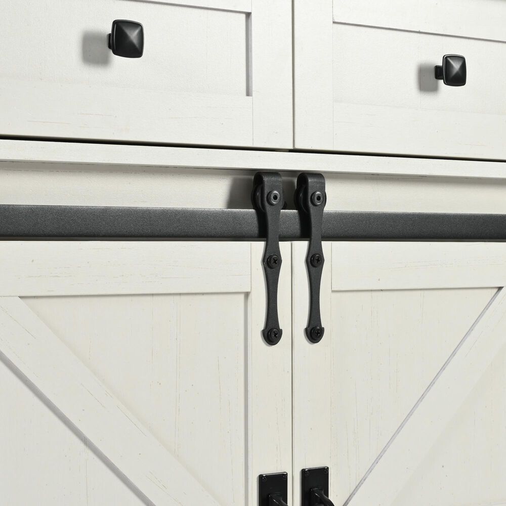 HOMLUX 54" Kitchen Island with Sliding Barn Door in White, , large