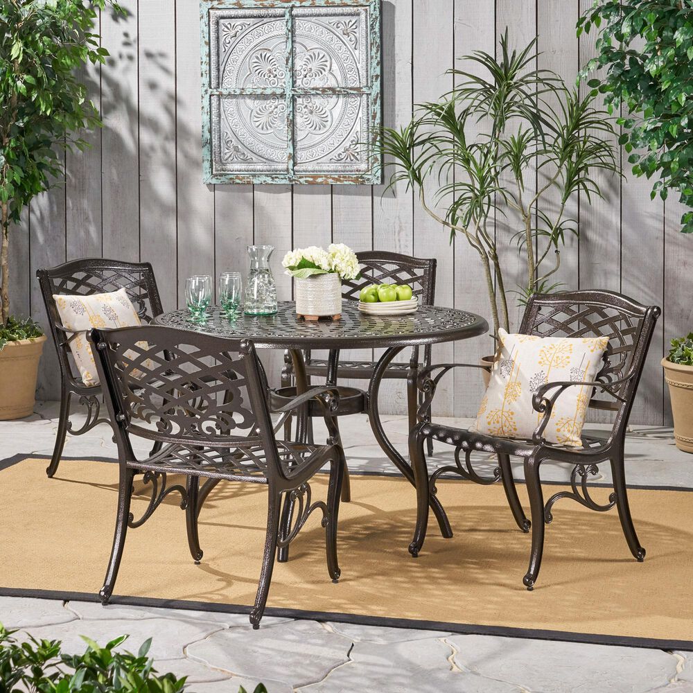 Hearth and Haven Phoenix Outdoor Round Dining Table in Bronze - Table Only, , large