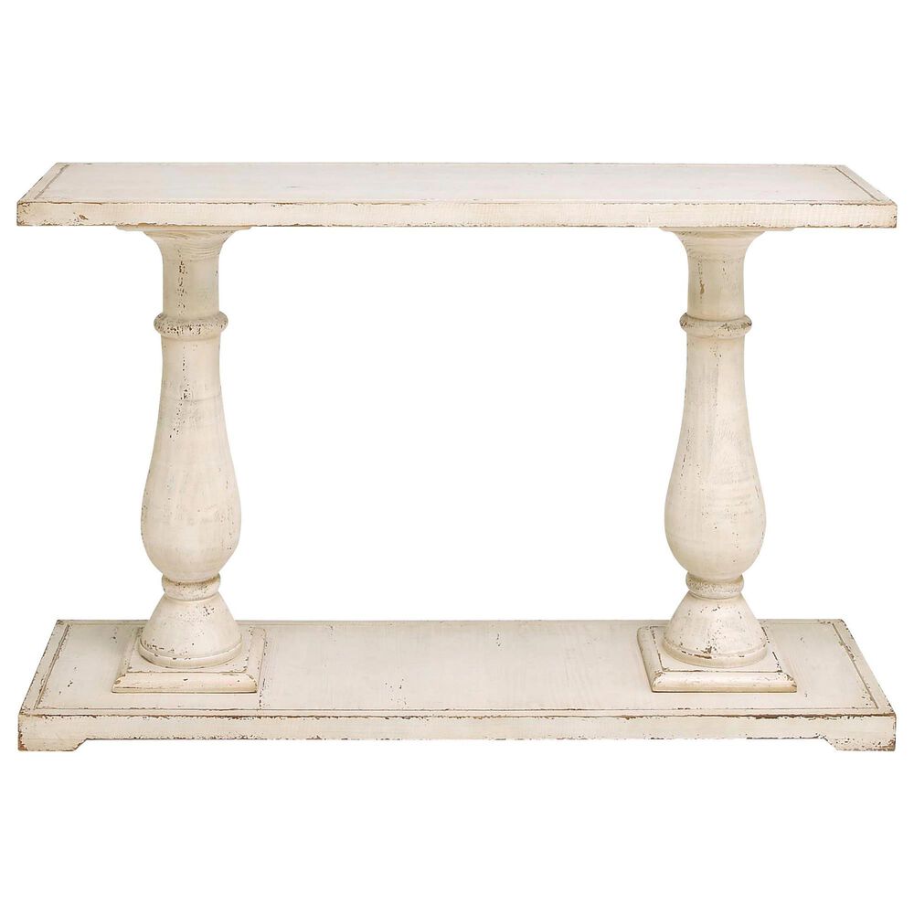 Uma Enterprises Farmhouse Pedestal Console Table in White, , large