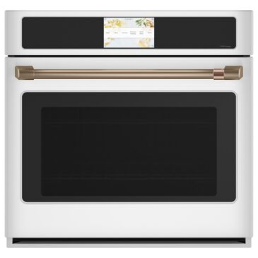 Cafe 30"" Built-In Convection Single Wall Oven with Brushed Bronze Handle in Matte White, , large