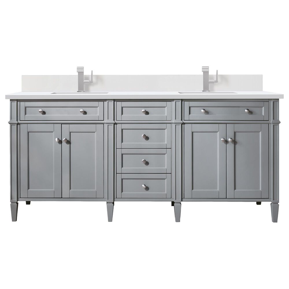 James Martin Vanities Brittany 72" Double Bathroom Vanity in Urban Gray with 3 cm White Zeus Quartz Top and Rectangular Sinks, , large