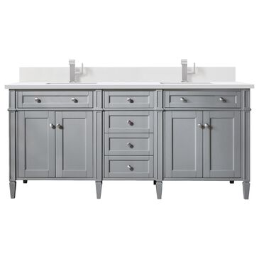 James Martin Vanities Brittany 72" Double Bathroom Vanity in Urban Gray with 3 cm White Zeus Quartz Top and Rectangular Sinks, , large