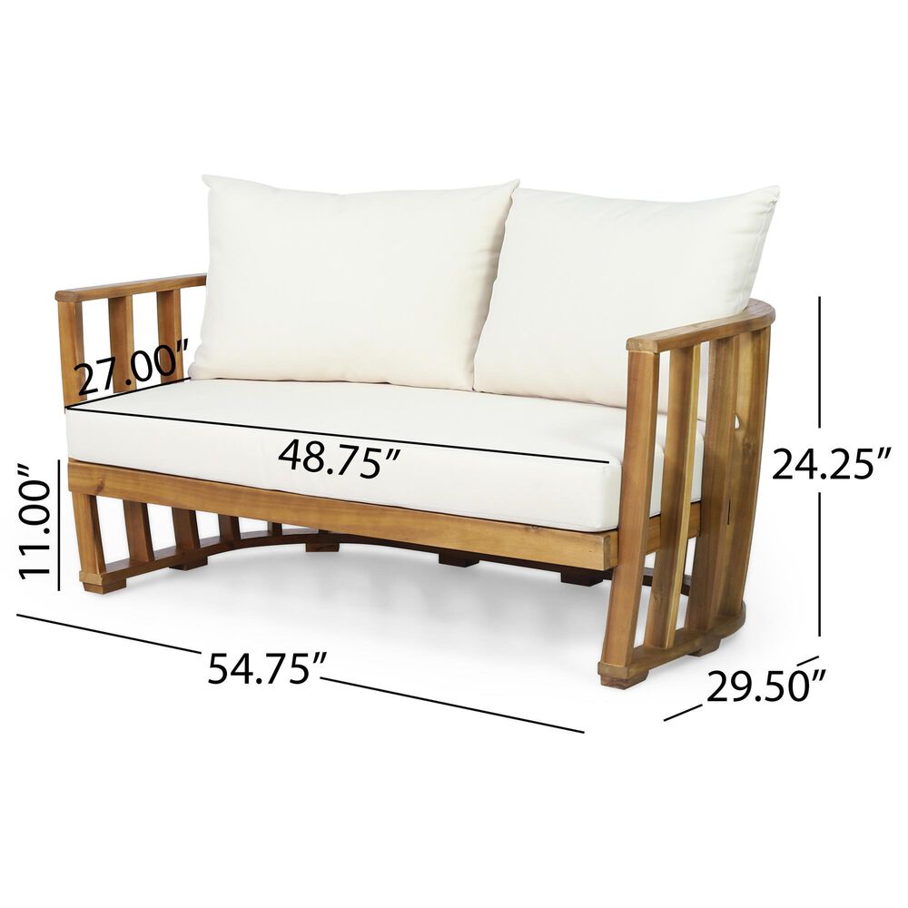 Hearth and Haven 2-Piece Outdoor Conversation Set with Beige Cushion in Teak, , large