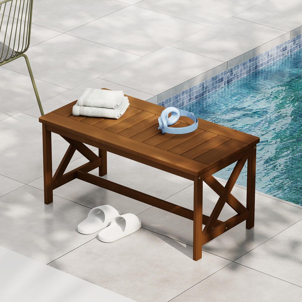 HOMLUX Patio Coffee Table with X Leg in Teak Oil, , large