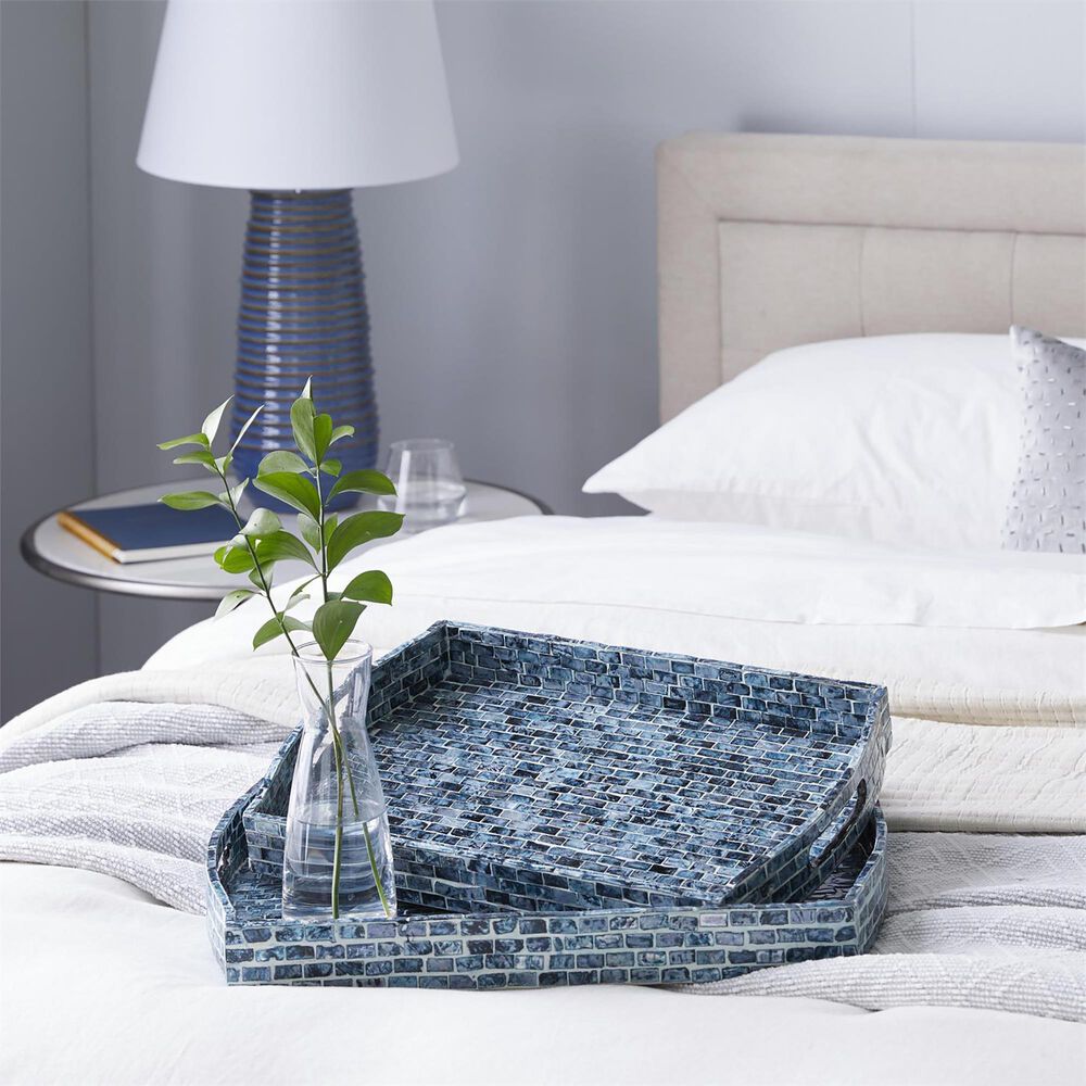 Maple and Jade 2-Piece Tray Set with Slot Handles in Polished Blue and Gray, , large