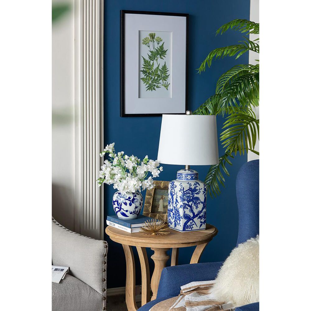 A&amp;B Home Flower Bird Table Lamp in Blue and White, , large