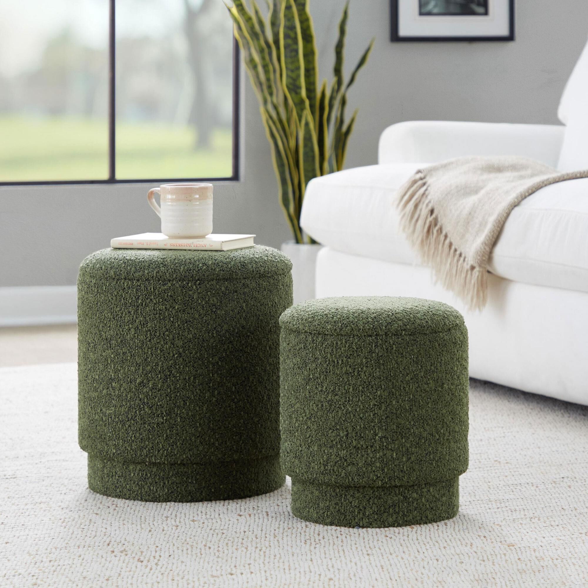 Lumisource Marla 2-Piece Upholstered Ottoman Set in Dark Green