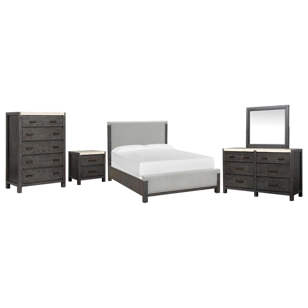 Nicolette Home Plum Creek 5-Piece Queen Upholstered Panel Bedroom Set in Ravenwood Black, , large