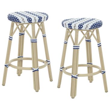 Furniture of America Eldridge 26" Patio Bar Stool in Natural, White and Navy (Set of 2), , large