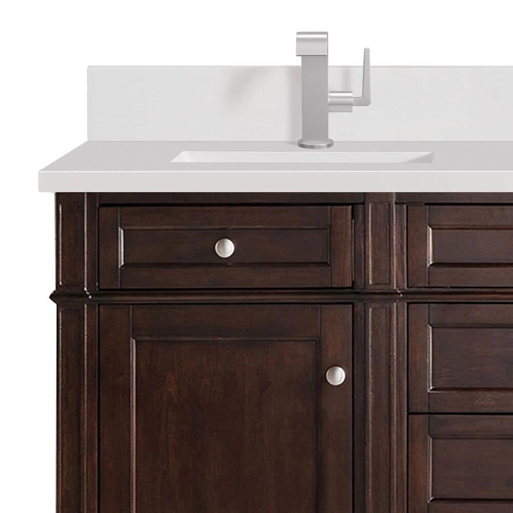 James Martin Vanities Brittany 60&quot; Double Bathroom Vanity in Burnished Mahogany with 3 cm White Zeus Quartz Top and Rectangular Sinks, , large