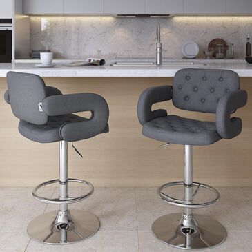 CorLiving Adjustable Fabric Barstool in Dark Grey (Set of 2), , large