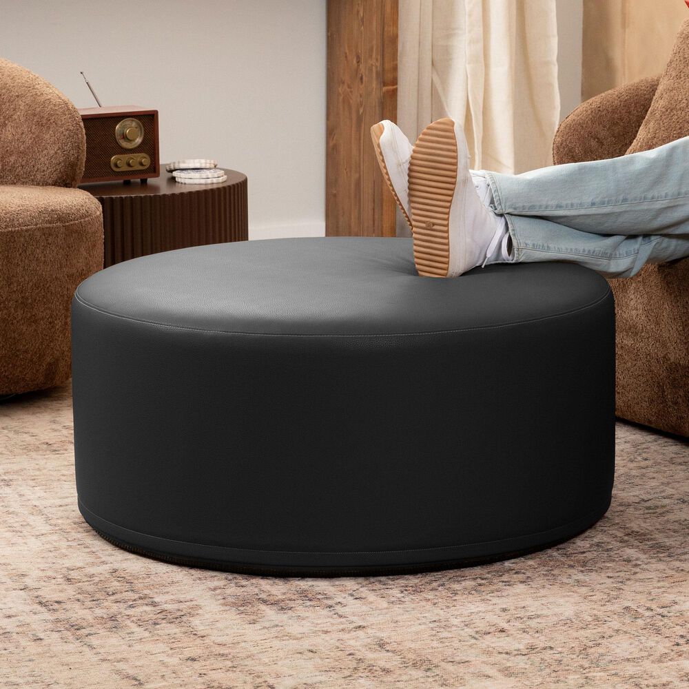 Jaxx Candler Faux Leather Ottoman in Black, , large